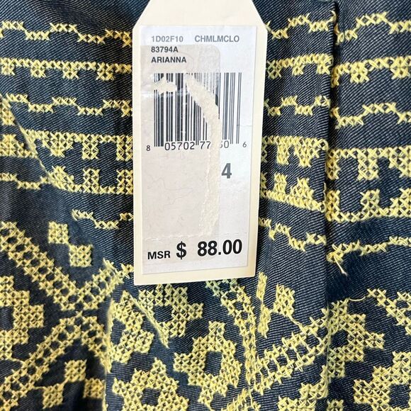 NWT M.S.S.P. Skirt Size 4 Blue Yellow Arianna Boho Cross Stitch Embroidered - Picture 10 of 11